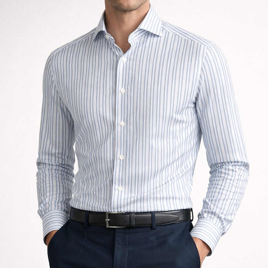 Ermenegildo Zegna Trofeo Dress Shirt White Blue Stripe 15 38 Reg $645